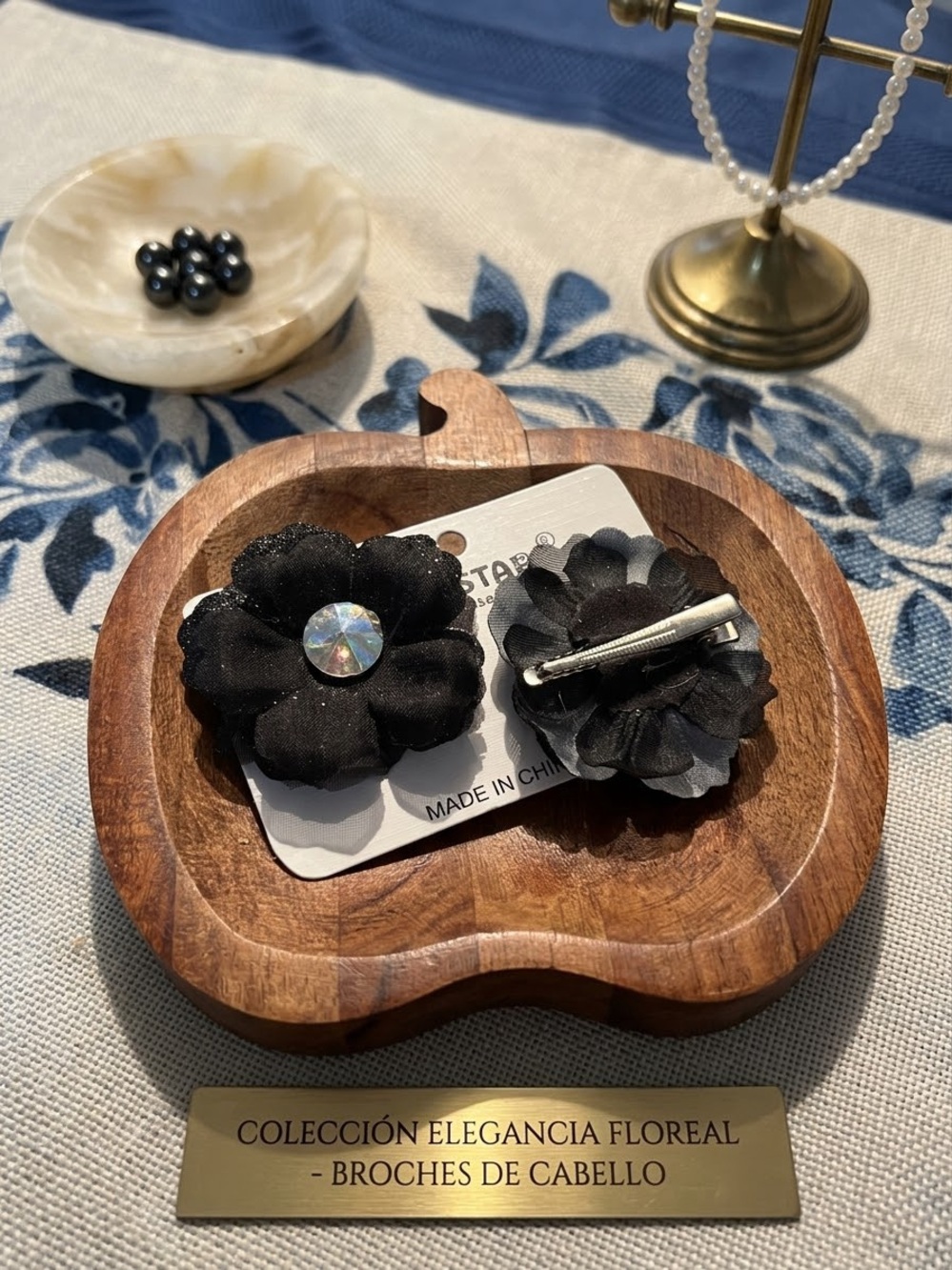 Accessorize Black Floral Hair Brooches with Iridescent Gem